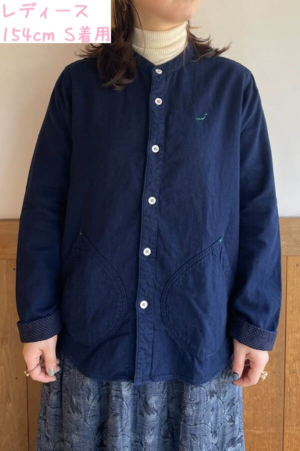 【BlueTrick】 バンドシャツジャケット インディゴWフェイス(ユニセックス)