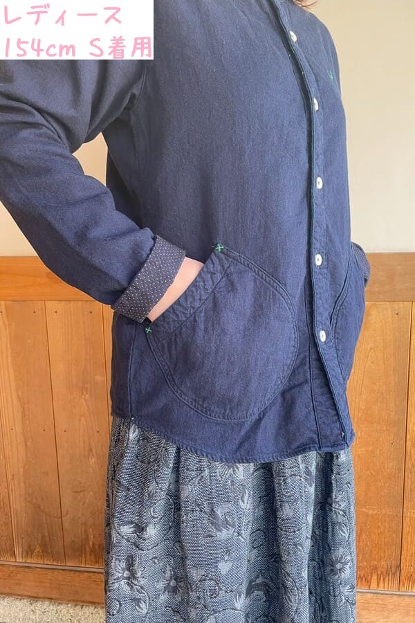 【BlueTrick】 バンドシャツジャケット インディゴWフェイス(ユニセックス)