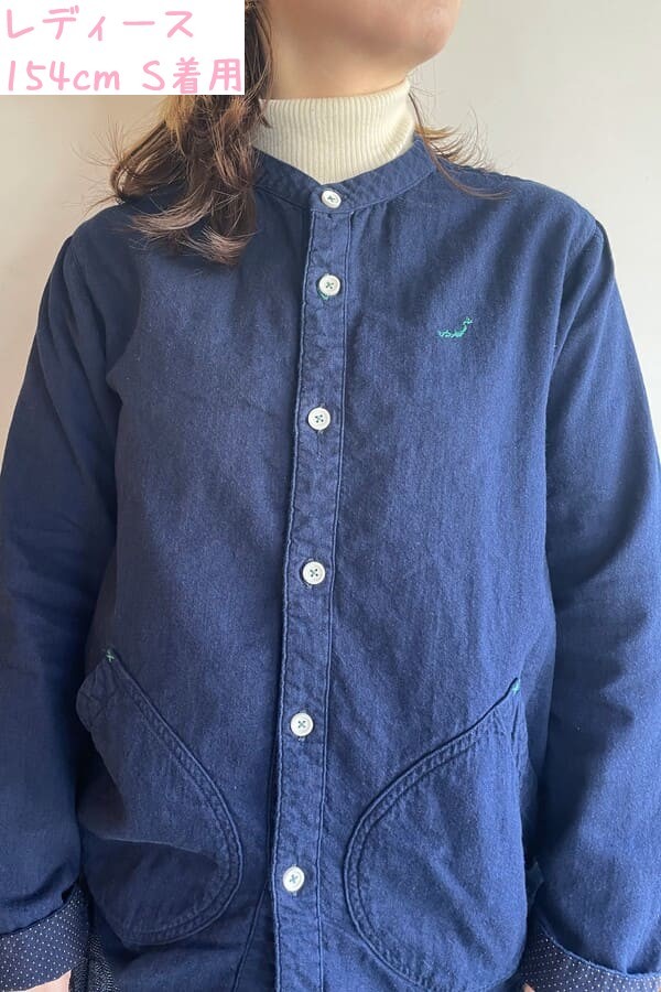 【BlueTrick】 バンドシャツジャケット インディゴWフェイス(ユニセックス)