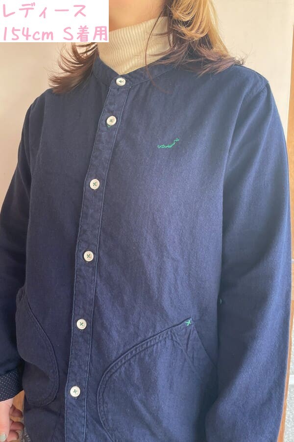 【BlueTrick】 バンドシャツジャケット インディゴWフェイス(ユニセックス)