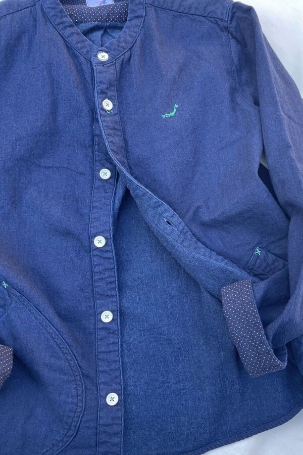 BlueTrick 岡山 インディゴ バンドカラーシャツ BlueTrick】 バンドシャツジャケット インディゴWフェイス（ユニ