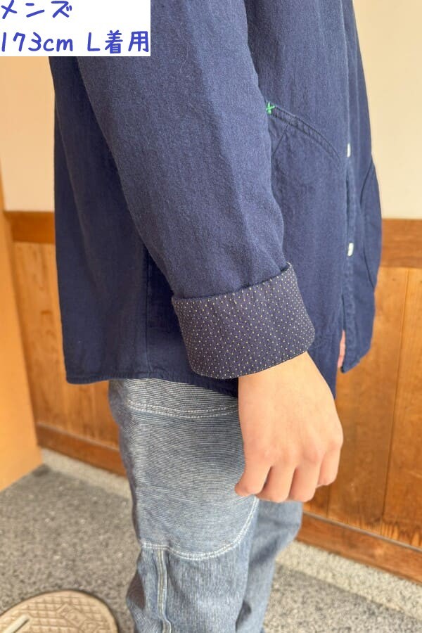 【BlueTrick】 バンドシャツジャケット インディゴWフェイス(ユニセックス)