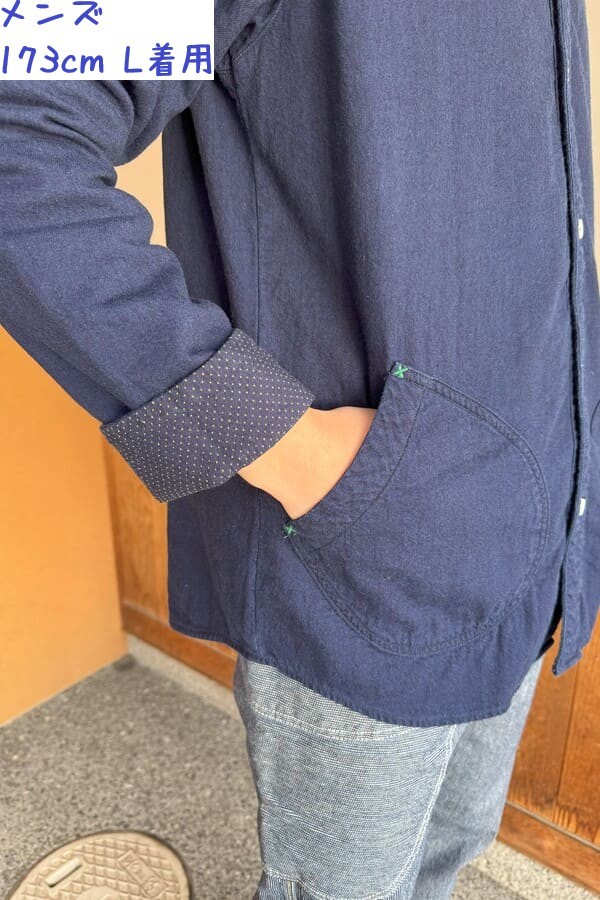 【BlueTrick】 バンドシャツジャケット インディゴWフェイス(ユニセックス)