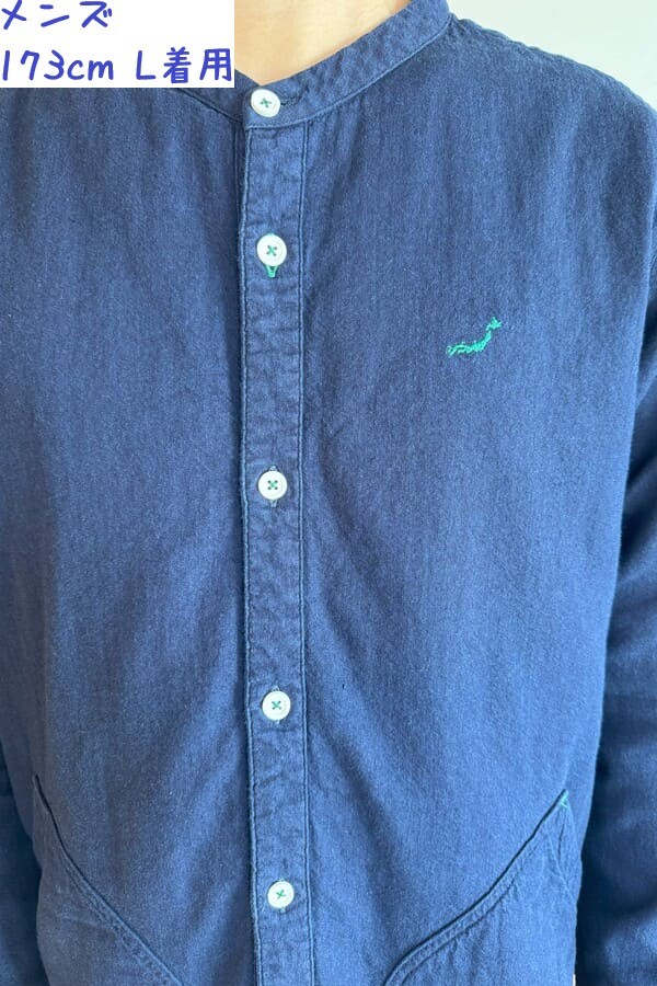 【BlueTrick】 バンドシャツジャケット インディゴWフェイス(ユニセックス)