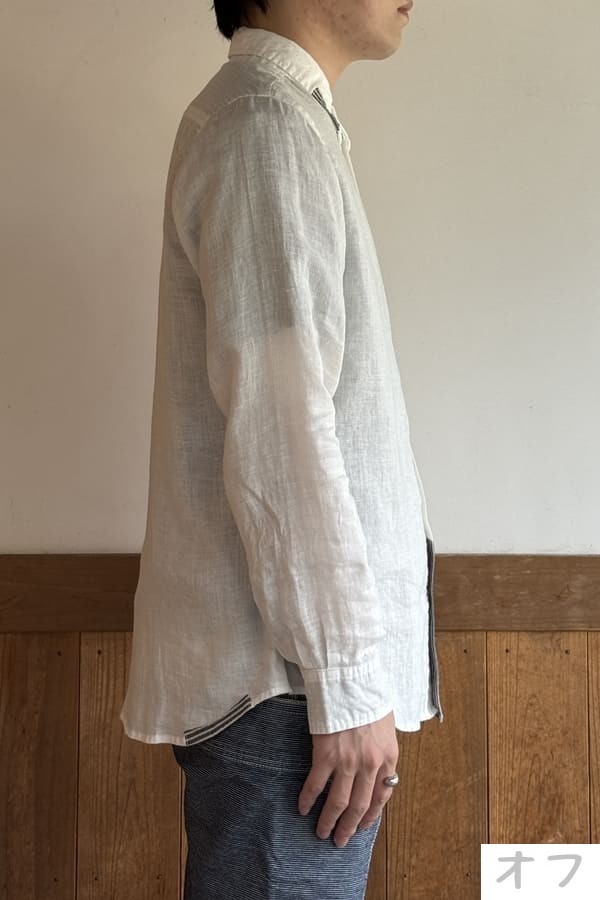 【BlueTrick】リネンパッチ台襟シャツ インディゴ/オフ(メンズ)