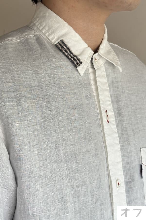 【BlueTrick】リネンパッチ台襟シャツ インディゴ/オフ(メンズ)