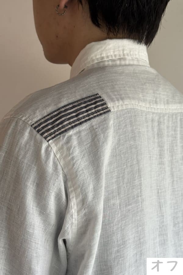 【BlueTrick】リネンパッチ台襟シャツ インディゴ/オフ(メンズ)