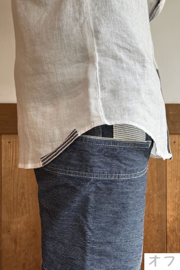 【BlueTrick】リネンパッチ台襟シャツ インディゴ/オフ(メンズ)