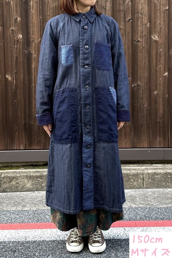 5今月限定特価 BLUE TRICK パッチワーク デニム ショップコート BlueTrick】 PKパッチ ロングショップコート （ユニセックス