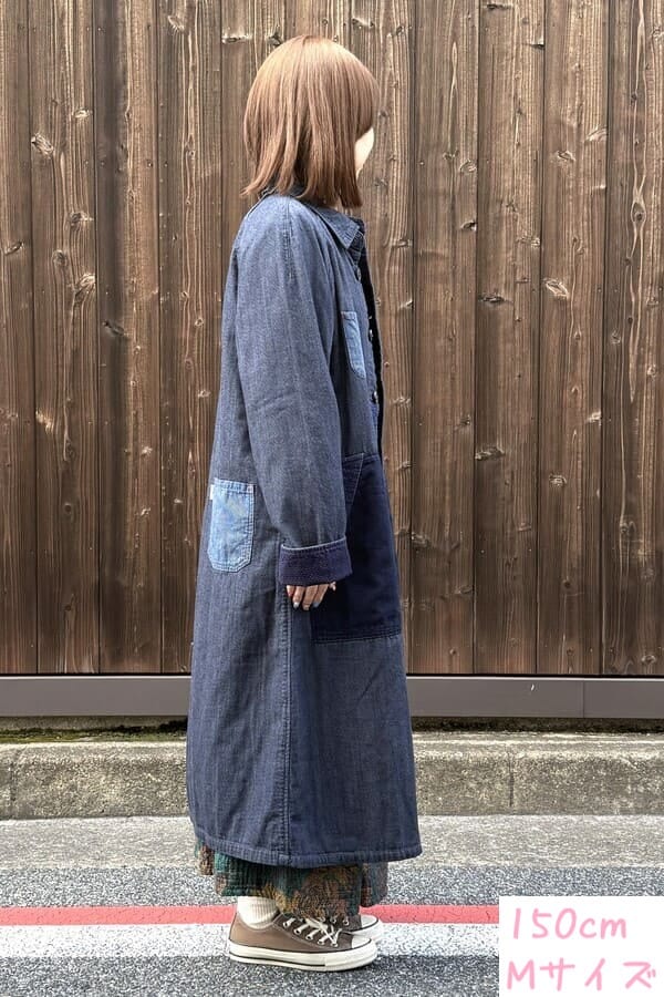 5今月限定特価 BLUE TRICK パッチワーク デニム ショップコート BlueTrick】 PKパッチ ロングショップコート （ユニセックス