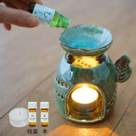 森の舞夢 手作り アロマポット 緑 葉っぱ キャンドル ひのき精油プレゼント アロマ用品 アロマポット プレート ひのきの森 By Bmd