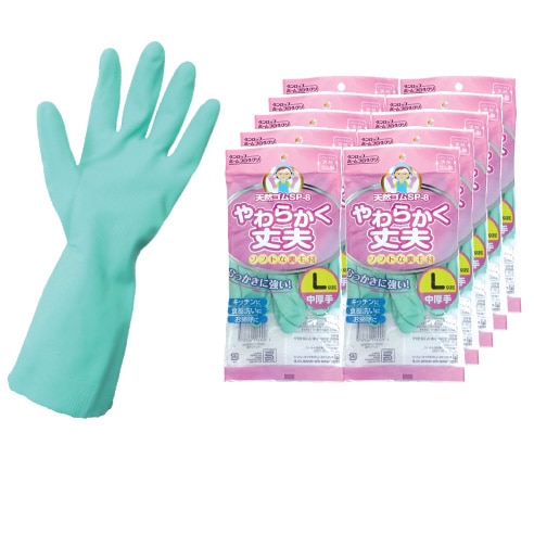 ダンロップ　炊事手袋　天然ゴム中厚手　10双セット　Lサイズグリーン