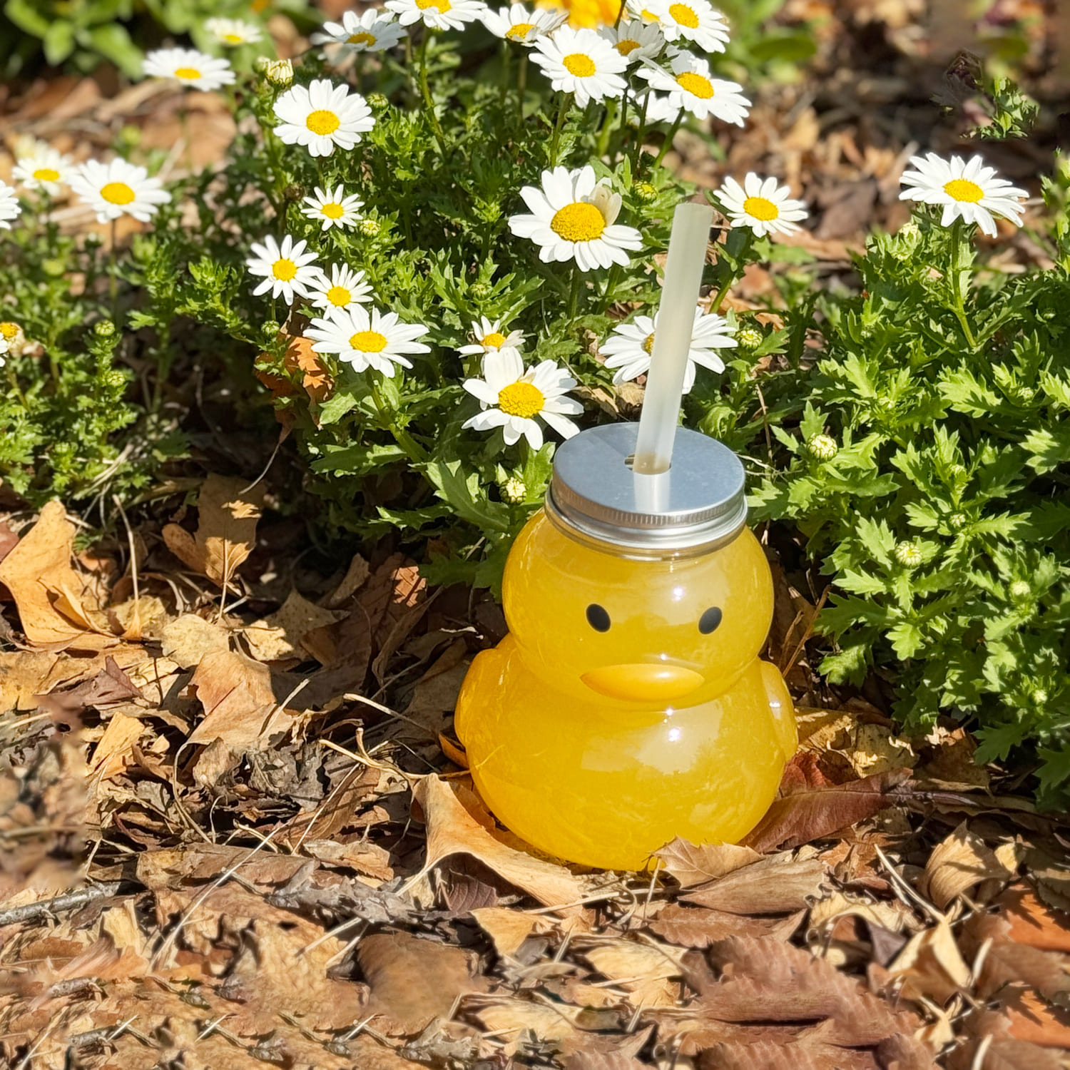 ドリンクボトル 470ml アヒル タピオカストロー/フタ付き 50個
