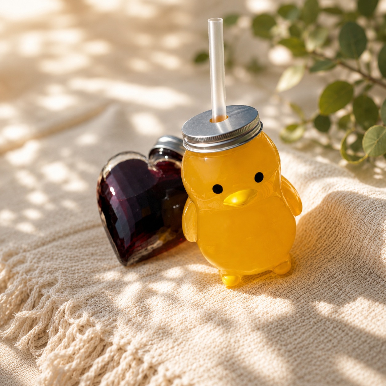 ドリンクボトル 350ml ペンギン タピオカストロー/フタ付き 50個
