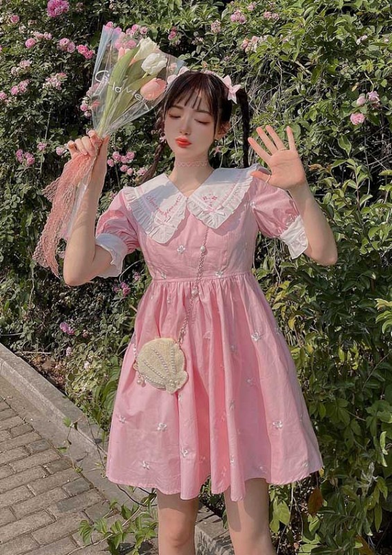 ★SALE/10%オフ★[残り１点]パフスリ半袖フレアドーリードレス-全３色-|ワンピース|DRESS