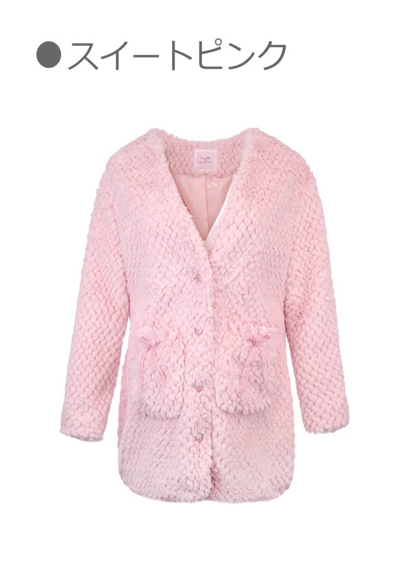 ★SALE/10%オフ★[残り６点]ノーカラーふわもこファーコーディガン-全２色--Bobon21