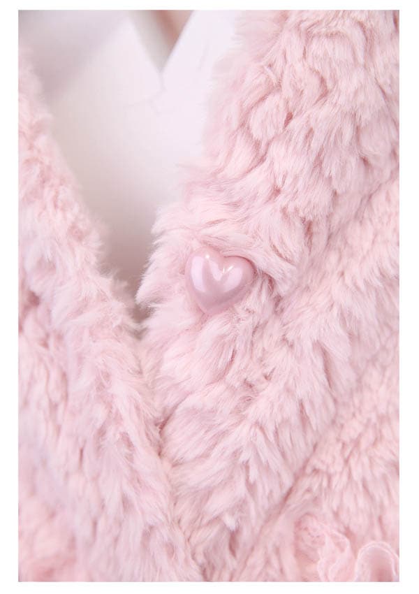 ★SALE/10%オフ★[残り６点]ノーカラーふわもこファーコーディガン-全２色--Bobon21