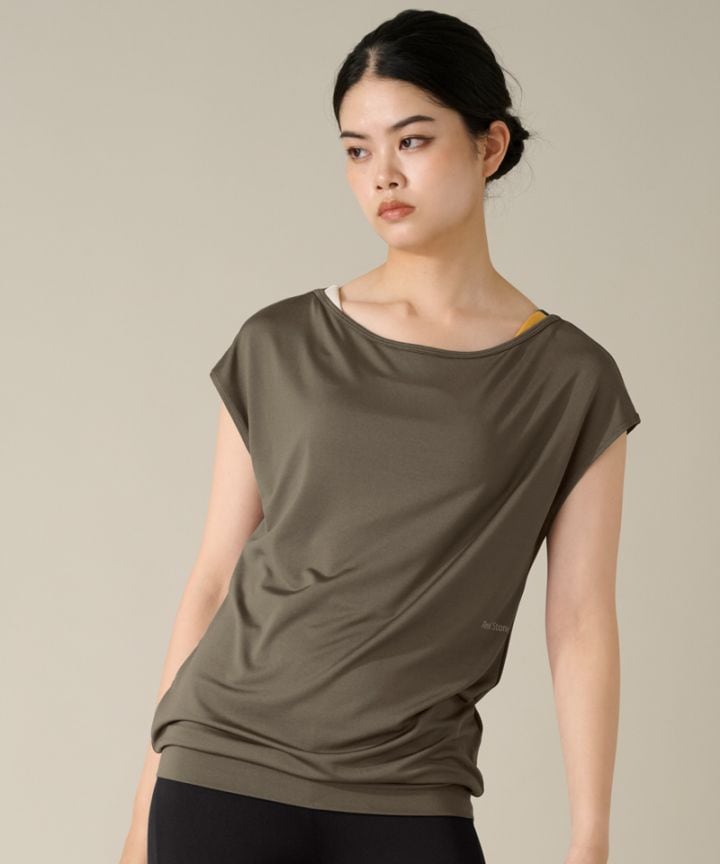 【COCOTEX（ココテックス）】フレンチスリーブトップ グレイッシュカーキ