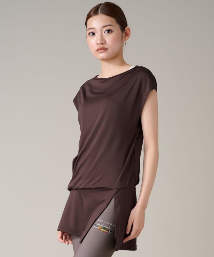 【COCOTEX（ココテックス）】フレンチスリーブトップ ブラウン