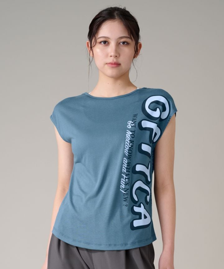 フレンチスリーブトップ ブルー