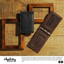 AGILITY 二つ折りタテ型パスケース バッファローレザー コンビネ2  男性用 メンズ 定期入れ 窓付き 縦型 パスケース 革 本革 レザー 牛革 日本製 プレゼント|カードケース・パスIDケース