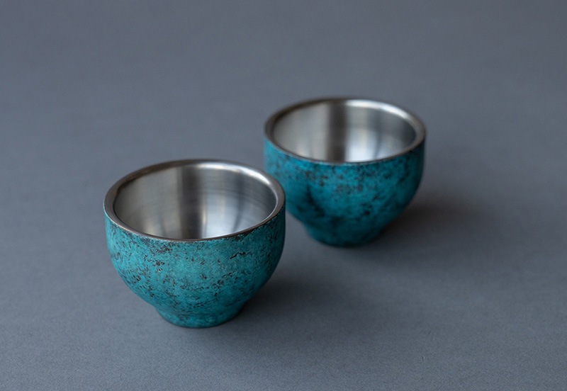 ぐい呑み 18-8ステンレス二重構造 ORIZURU ぐい呑み ペア（内面24金メッキ