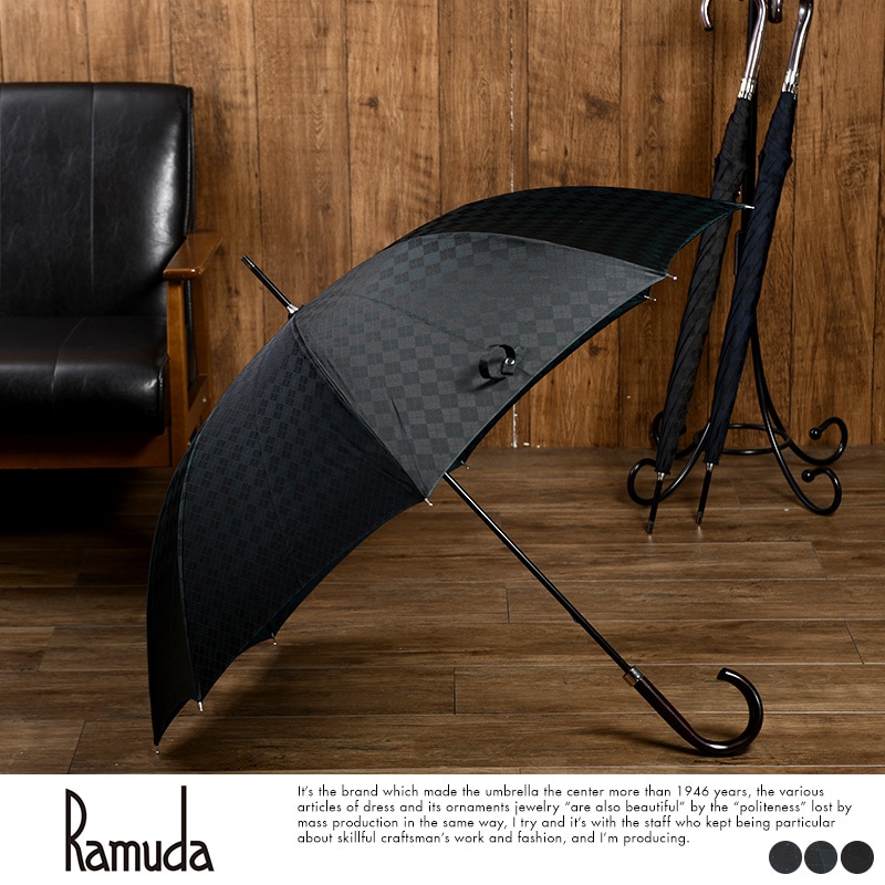 Ramuda 紳士用長傘 晴雨兼用 8本骨 65cm 日本製 アーガイル柄 アイアンウッド手元  丈夫 おしゃれ ビジネスマン 雨傘 Ramuda 紳士用長傘 晴雨兼用 8本骨 65cm 日本製 アーガイル柄 アイアン