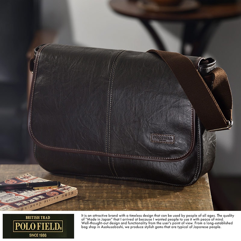 POLOFIELD フラップショルダーバッグ 横型  日本製 斜めがけ 合皮 大人 普段使い 60代 カジュアル POLOFIELD フラップショルダーバッグ 横型 日本製斜めがけ/合皮/大人