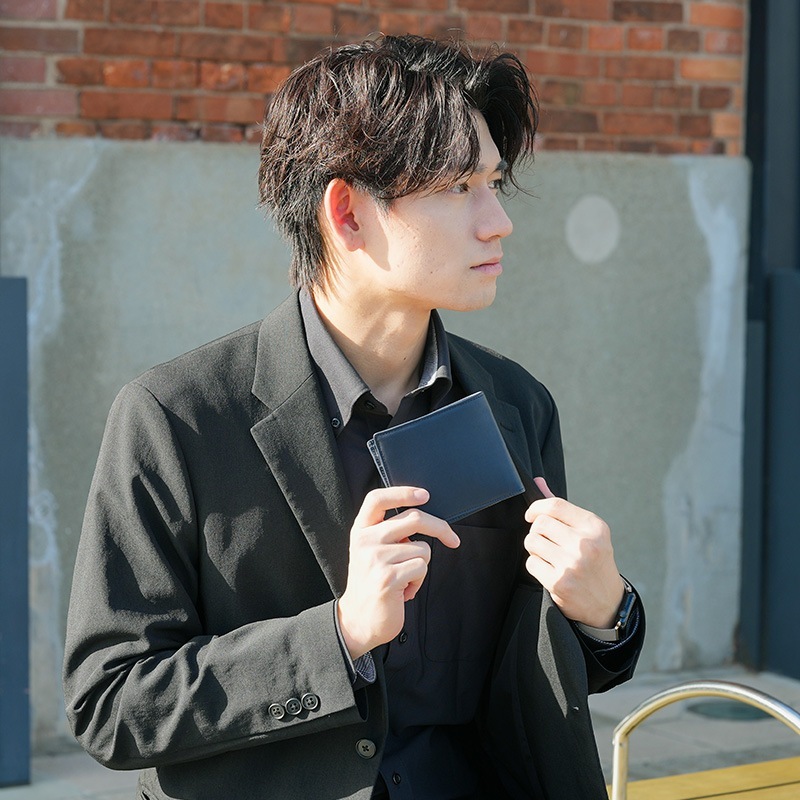 豊岡財布 craftsmanship 二つ折り財布 小銭入れあり AI（藍） 勝色