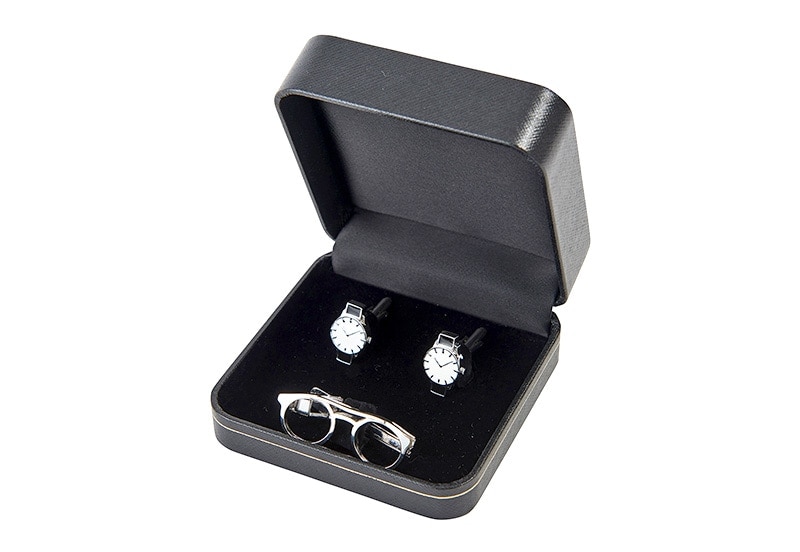 眼鏡型ネクタイピン ＆ 腕時計型カフスボタン セット タイピンタイバー