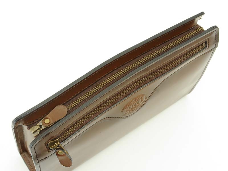 SADDLE シャドー牛革クラッチバッグ チョコ メンズ クラッチバッグ 本