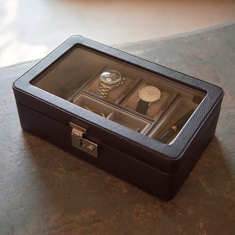 LUSSO メンズアクセサリーボックス 本革製 おしゃれ男性/小物入れ/収納