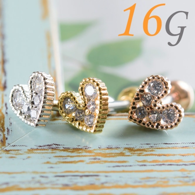 10/17まで50％OFF 耳たぶ ピアス 16g ハート 軟骨ピアス ミニ ボディピアス 16g シルバー ゴールド ピンクゴールド ステンレス かわいい k03-100