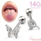 舌ピアス 14g 蝶 薔薇 つけっぱなし ボディピアス バーベル ストレートバーベル 舌ピ かわいい 軟骨ピアス 軟骨 軟骨用 センタータン タンリム タンピ メンズ レディース セカンドピアス e0