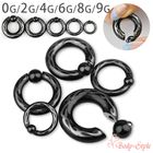 ボディピアス 0G 2G 4G 6G 8G 9G ブラック 拡張 キャプティブリング ビーズリング スプリングボール バネ式 イヤーロブ 片耳用 金属アレルギー対応 医療用 サージカルステンレス k0