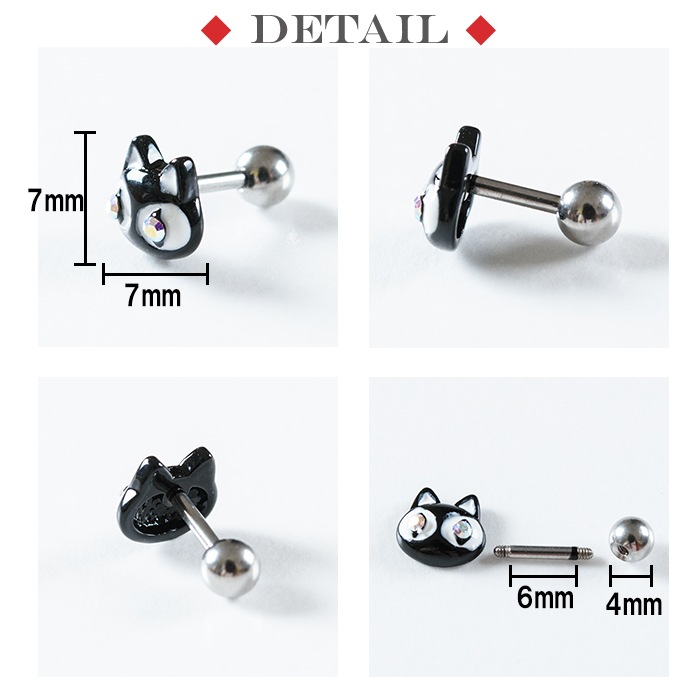 猫 キャット ねこ 軟骨ピアス ボディピアス 16g ステンレス k03-156