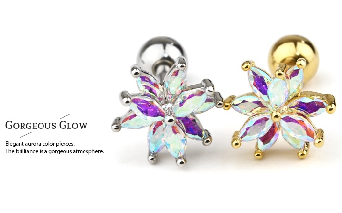 ピアス 耳たぶ 16g ボディピアス 花 フラワー オーロラ ジュエル ピアス 耳たぶ 16g ボディピアス 花 フラワー オーロラ ジュエル