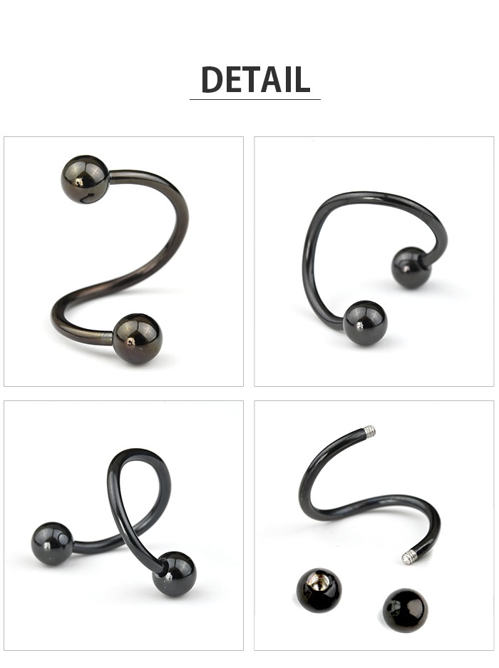 スパイラル ピアス ボディピアス 14g 16g ブラック 医療用 サージカル