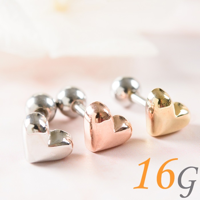 耳たぶ ピアス 16g ボディピアス ぷっくり ハート フレーム 16g