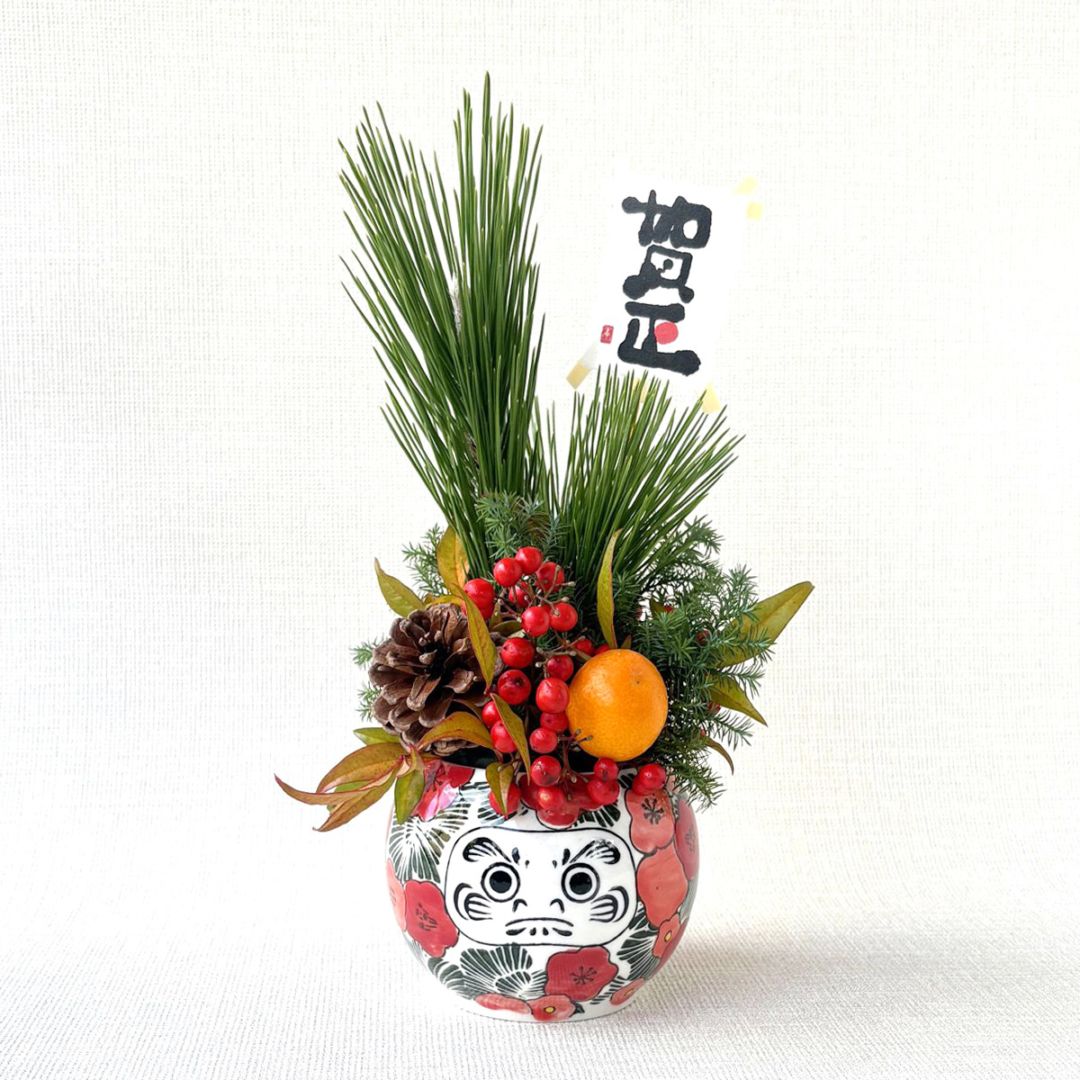 お正月アレンジメント｜だるま赤