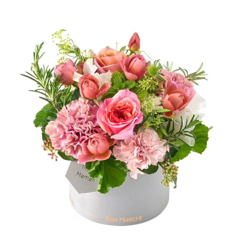 【母の日】和ばらとカーネーションのBOXアレンジメント｜M｜5/7～10お届け