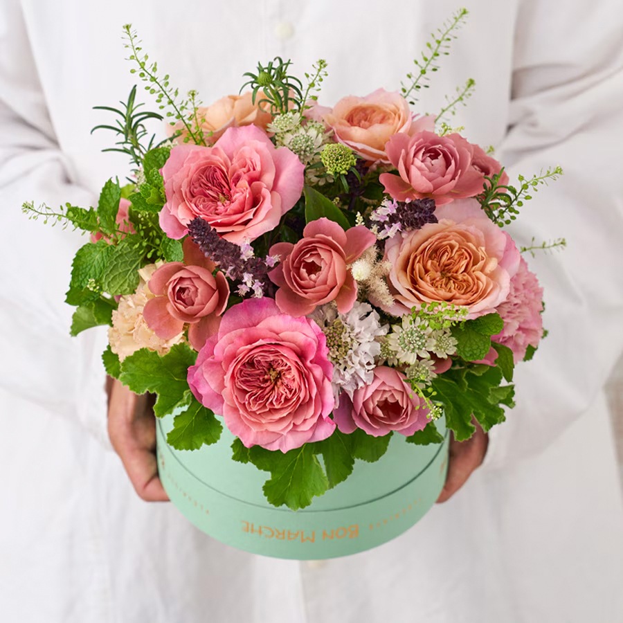 【母の日】和ばらとカーネーションのBOXアレンジメント｜L｜5/7～10お届け