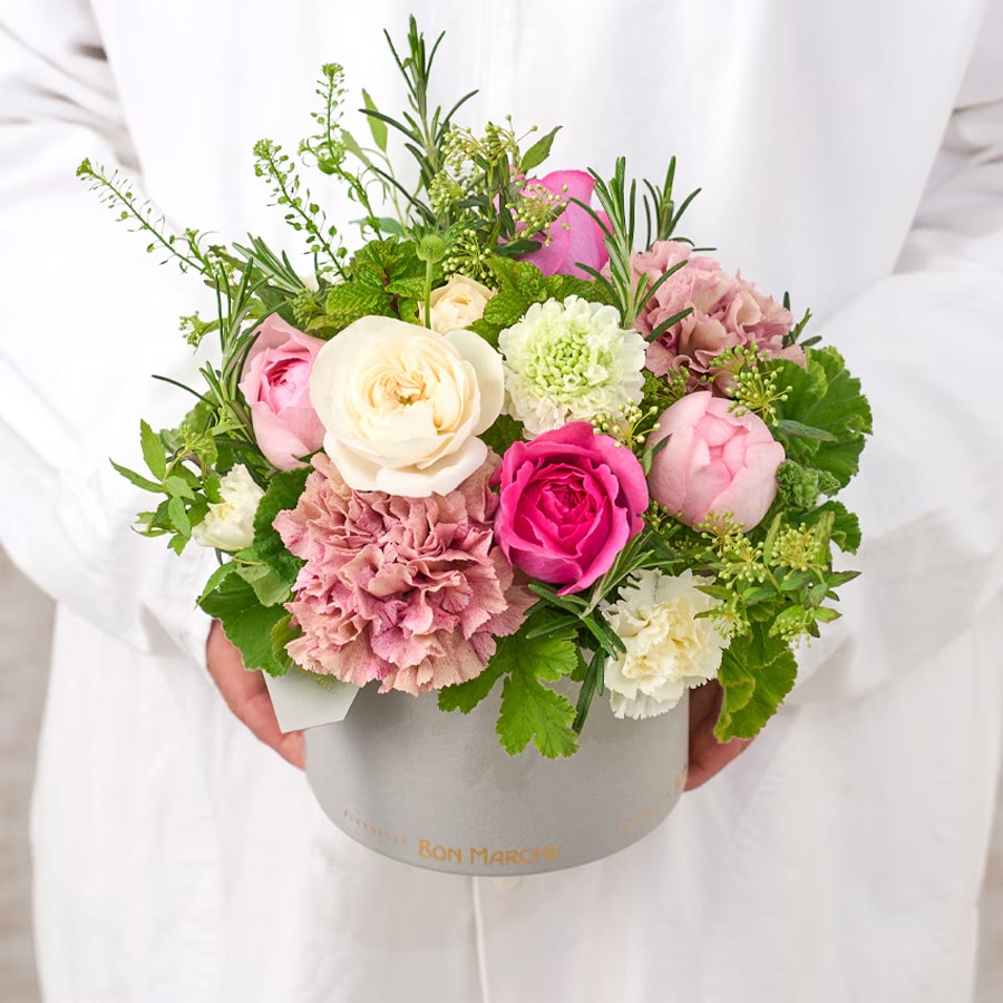 早期割 10%OFF【母の日】増田バラ園のフレグランスローズとカーネーションのBOXアレンジメント｜4/30～5/3お届け