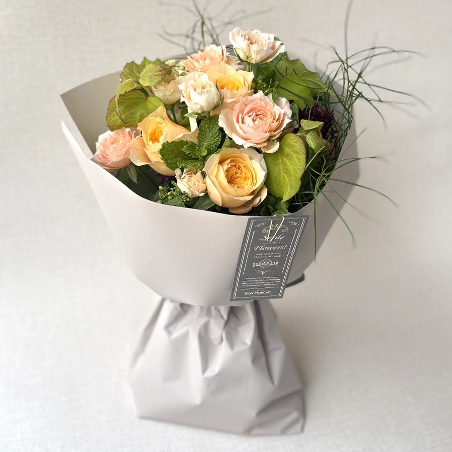 店舗受取限定｜バラと季節のお花のおまかせブーケ｜イエロー・オレンジ系