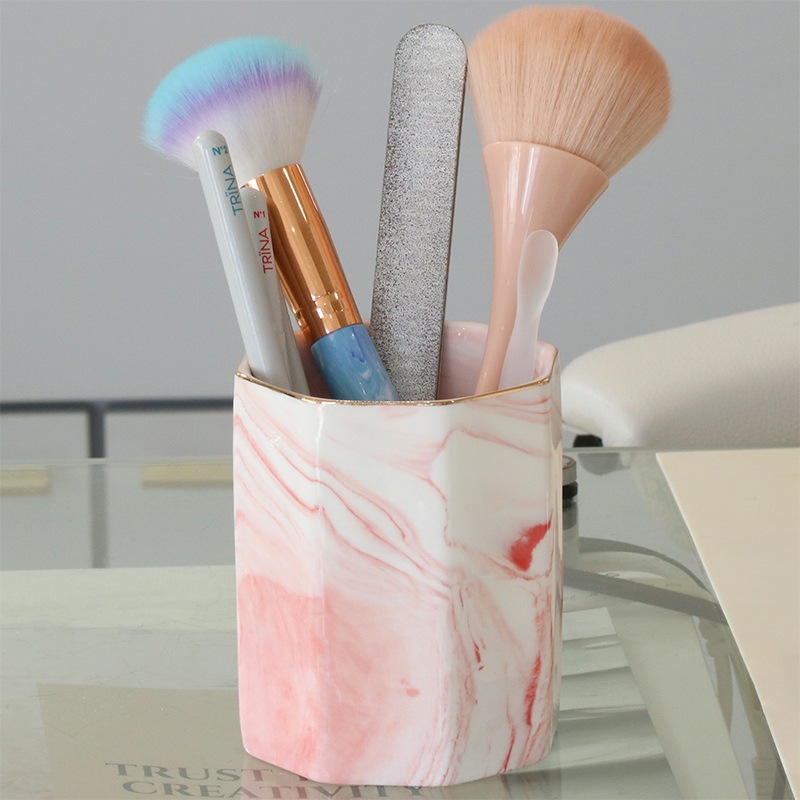 Bonnailグレース ブラシスタンド ピンクマーブル ヘキサゴン