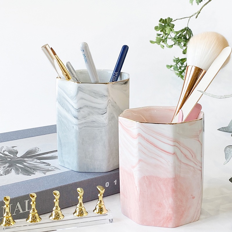 Bonnailグレース ブラシスタンド ピンクマーブル ヘキサゴン