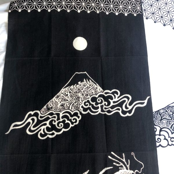 手拭い 富士と七福神・黒