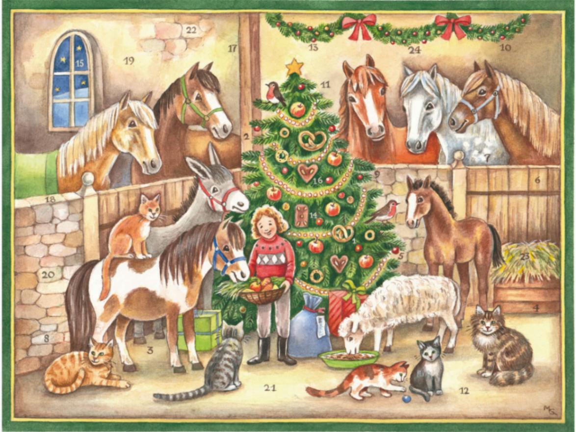 アドベントカレンダー『ツリーを囲む馬と猫』 | 工芸品,クリスマス雑貨