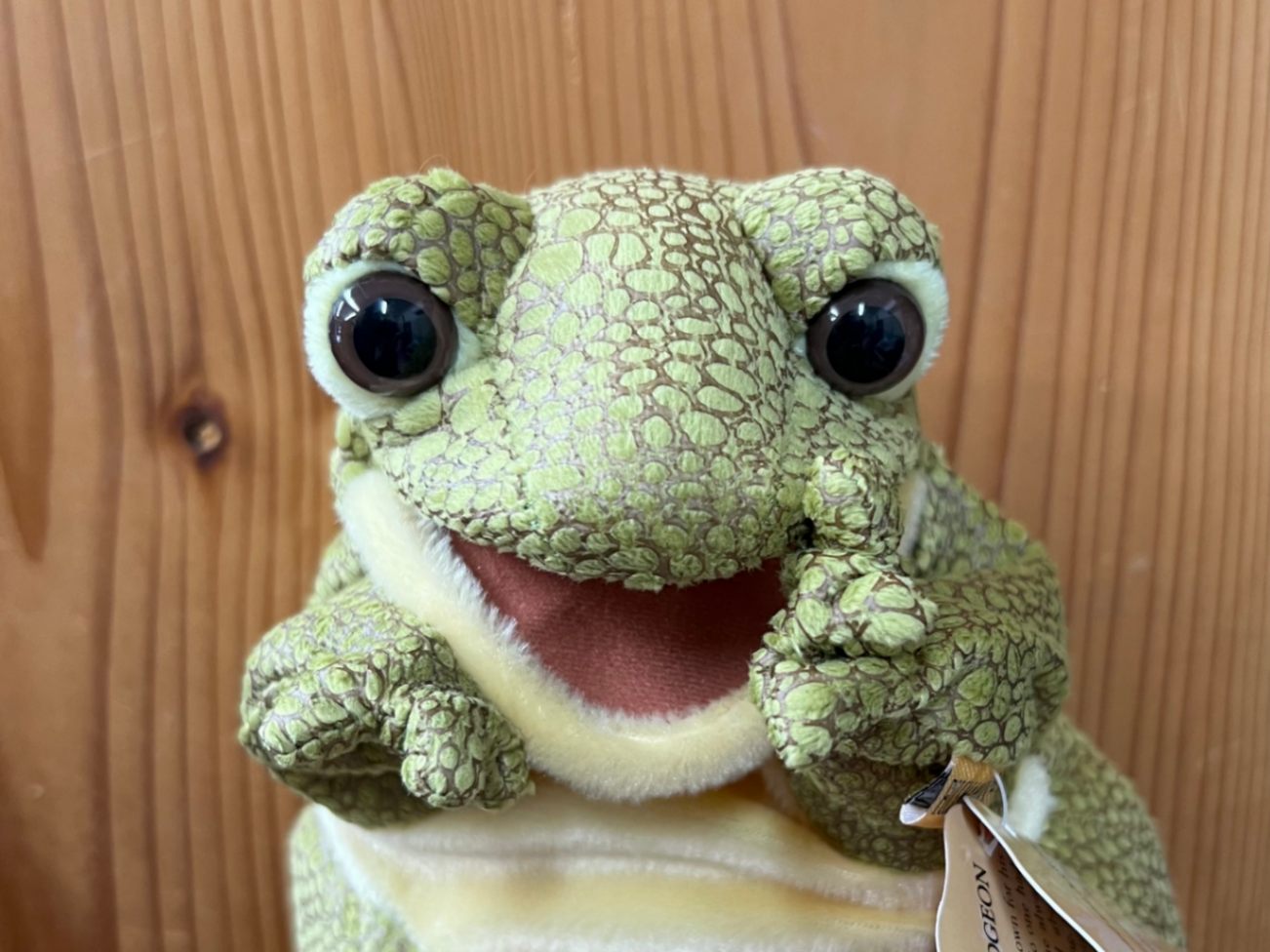 パペットカエルぬいぐるみ口開閉で鳴きます2種鳴き声電気式