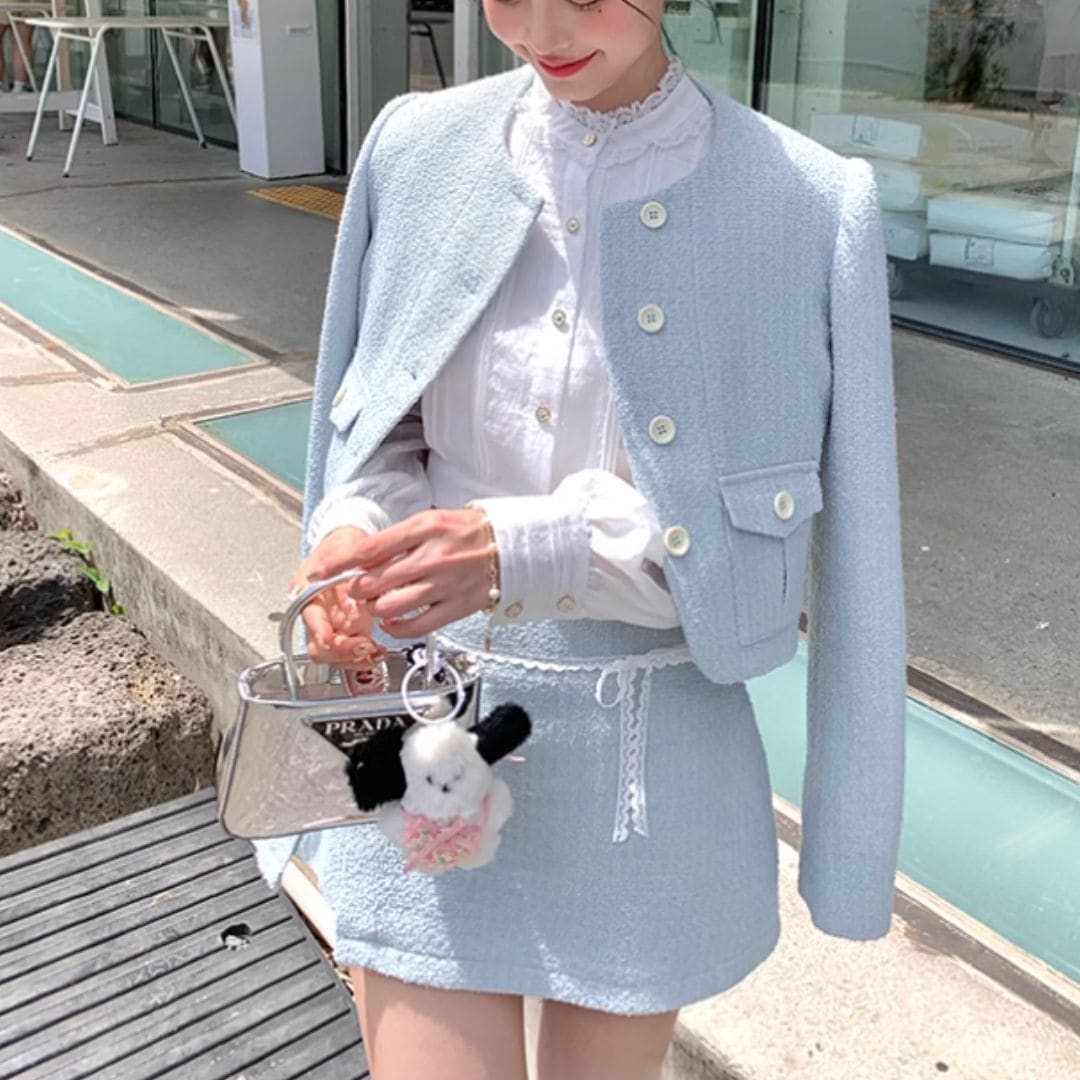 その他】 PRADA プラダ ミックスツイードノーカラー スカート